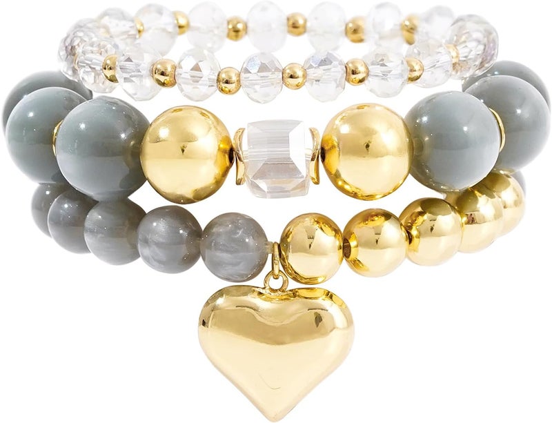 Aigrnc Boho Beaded Stretch Bracelets For Women Stackable Crystal Gold Plated Beaded Bracelets Set Trendy Handmade Friendship Braeclet Jewelry Gifts - Image 1